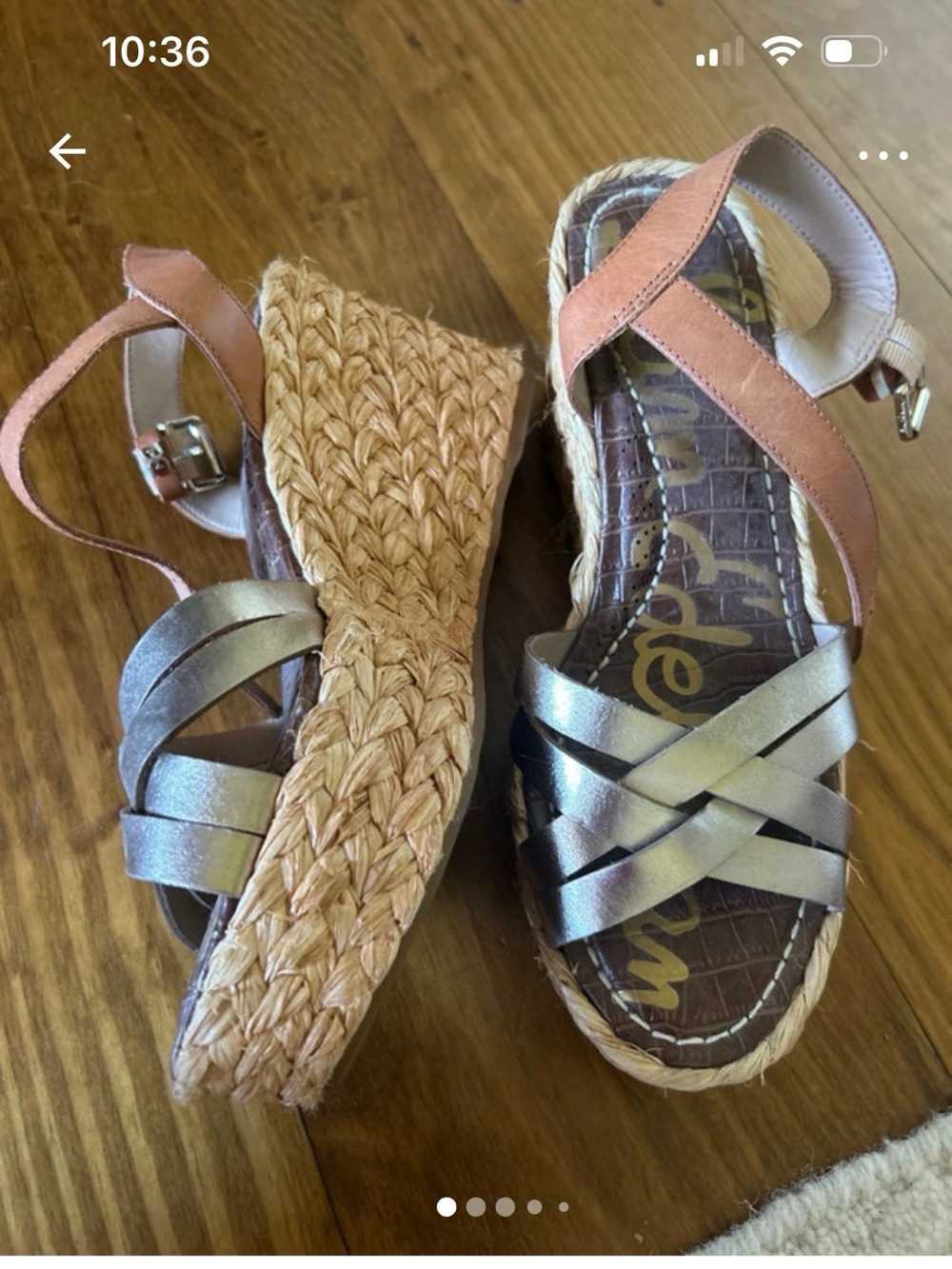 Sam Edelman pewter metallic, and tan brown women’s size 8 espadrille sandals